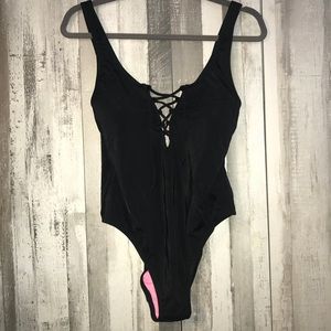 PINK sexy black one piece bathing suit